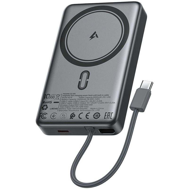 Baterie Externa, Type-C, 10000mAh, 22.5W, Cablu USB-C, Indicator LED - Acefast (M18-10000) - Black