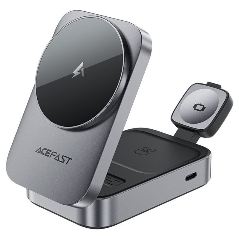 Statie de Incarcare 3in1 Pliabila pentru Casti, Ceas, Telefon, 22.5W, 2.5A - Acefast (E22) - Metal Gray