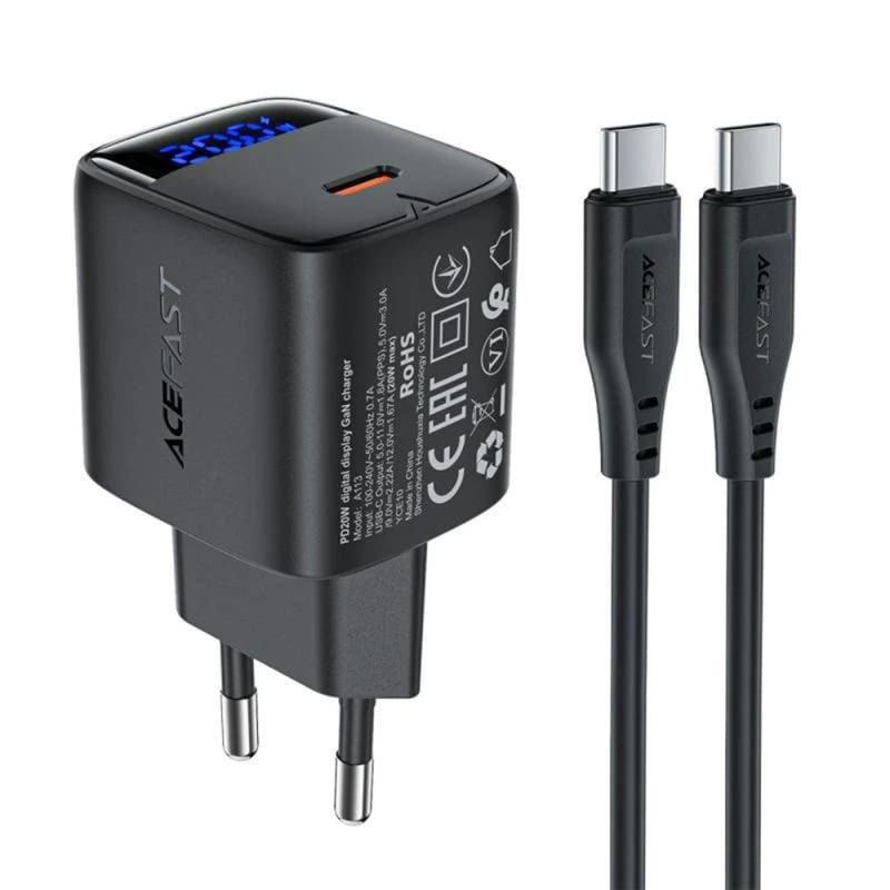 Incarcator pentru Priza, Type-C, 20W, Fast Charging - Acefast (A113) - Black