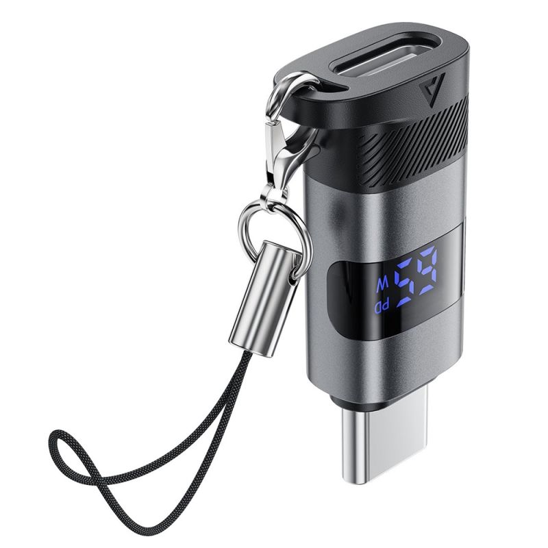 Adaptor cu Display Digital, USB-C, 480Mbps, 5A, Fast Charging - Acefast (J9) - Metal Gray