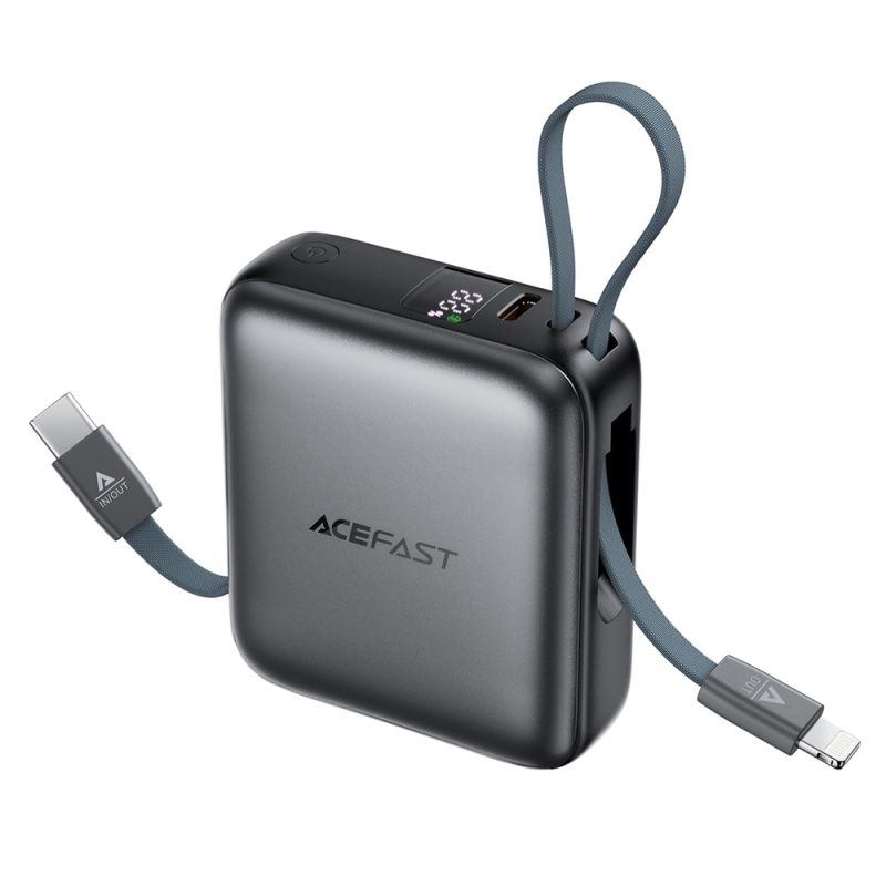 Baterie Externa, Type-C, 10000mAh, 2x Cablu, Display LED - Acefast (M23-10000) - Metal Gray