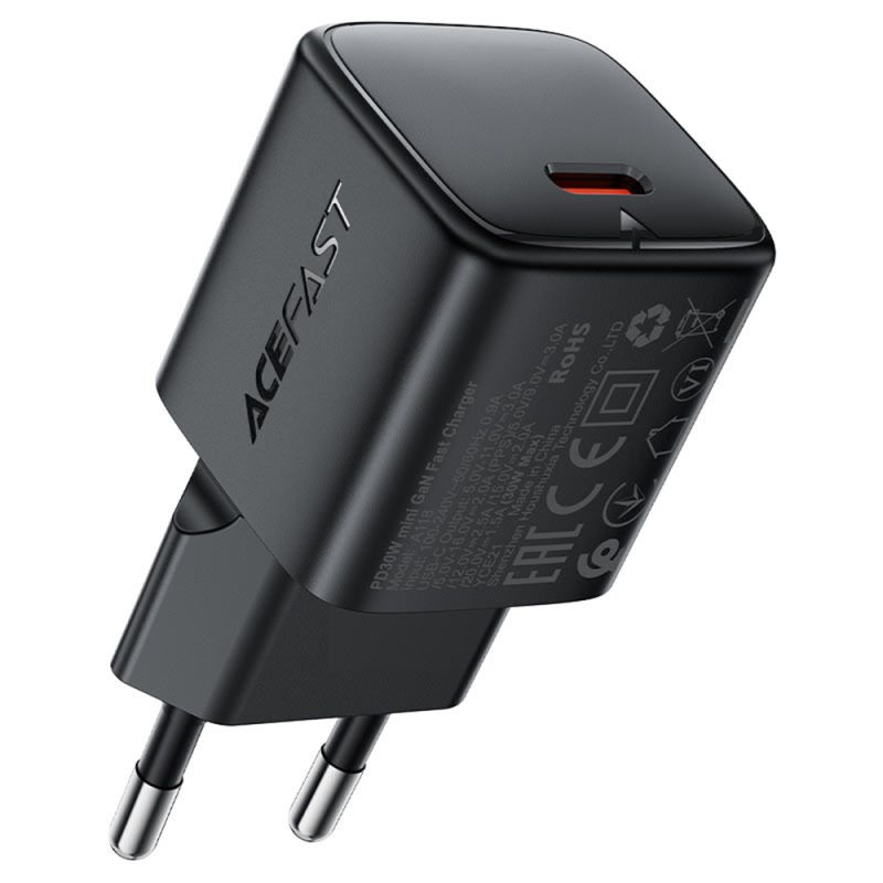 Alimentator pentru Priza, Type-C, GaN, 30W cu Cablu USB-C 1.2m - Acefast (A118) - Black
