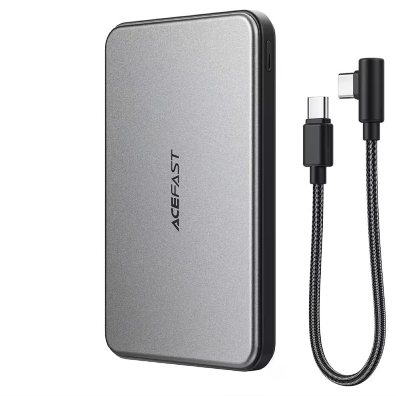 Baterie Externa, Wireless + Wired, 2x USB-C, 5000mAh, 20W, Indicator LED, Cablu - Acefast (M30) - Black