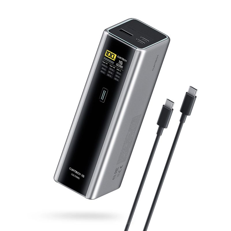 Power Bank 20000mAh, 210W, USB-C, USB, Cablu Inclus - Cuktech PB200U (CKPB200UGLGR) - Gray