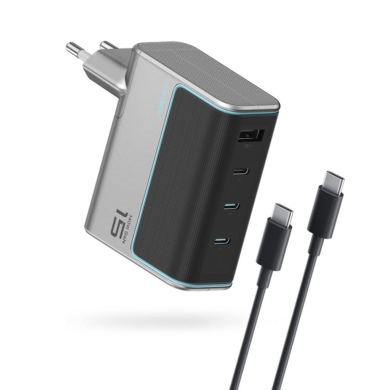 Incarcator pentru Priza USB, 3x USB-C, 140W, cu Cablu Type-C Inclus - Cuktech AD1404UEU (CKAD1404UEUG) - Grey