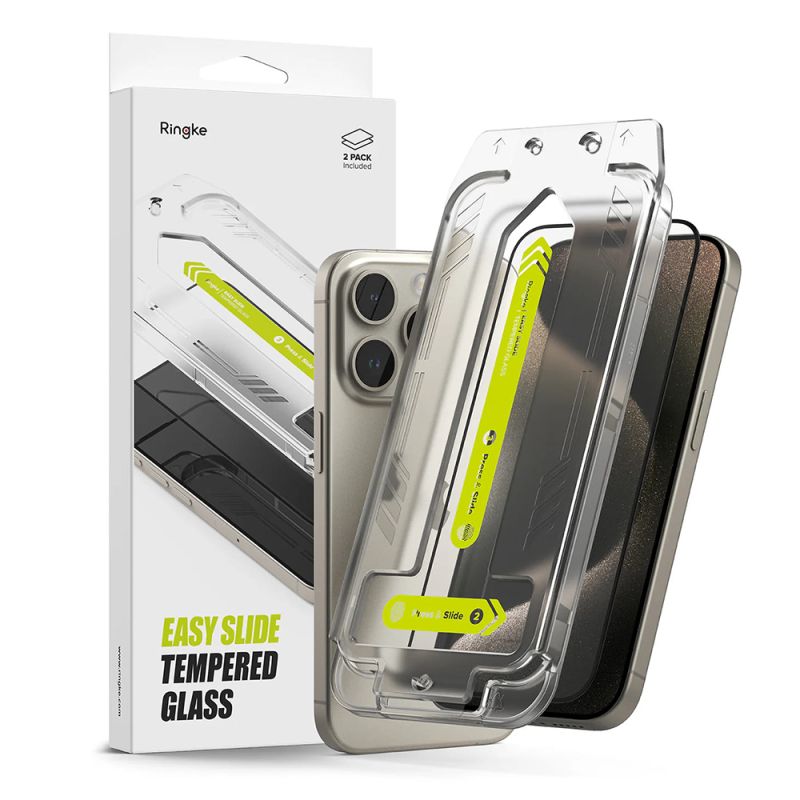 Folie pentru iPhone 16 Pro (set 2) - Ringke Easy Slide Tempered Glass - Black