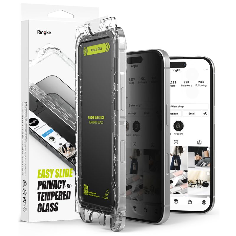 Folie pentru iPhone 16 Pro (set 2) - Ringke Easy Slide Privacy Tempered Glass - Black