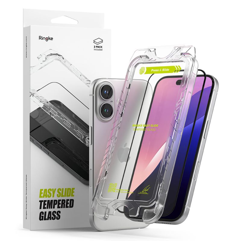Folie pentru iPhone 16 Plus / iPhone 15 Plus (set 2) - Ringke Easy Slide Tempered Glass - Black