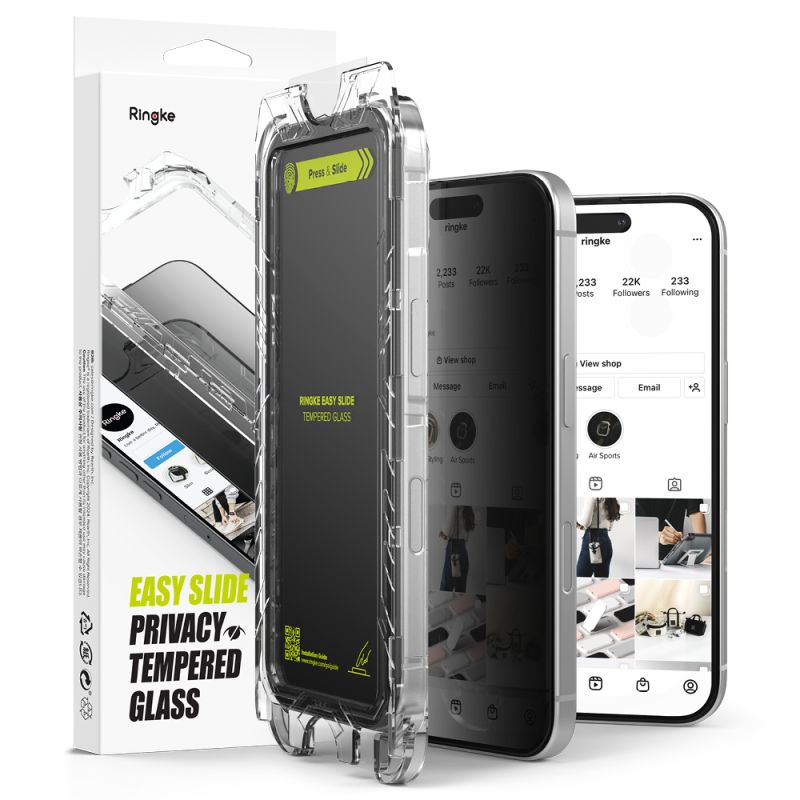 Folie pentru iPhone 16 / iPhone 15 (set 2) - Ringke Easy Slide Privacy Tempered Glass - Black