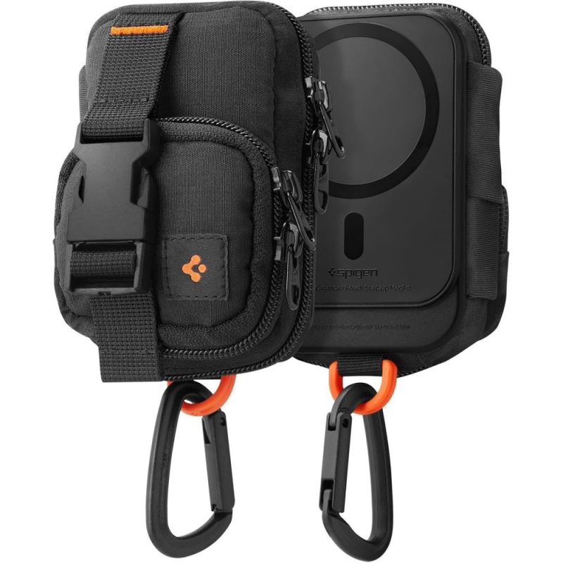 Mini Borseta Magnetica pentru Telefon cu Spatii Depozitare Card/Casti, Universal - Spigen Snap Zip (AFA09338) - Black