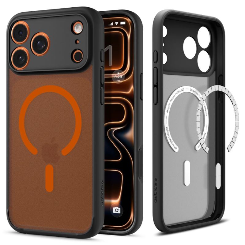 Husa pentru iPhone 17 Pro - Spigen Ultra Hybrid MagSafe (ACS10483) - Frost Black / Orange