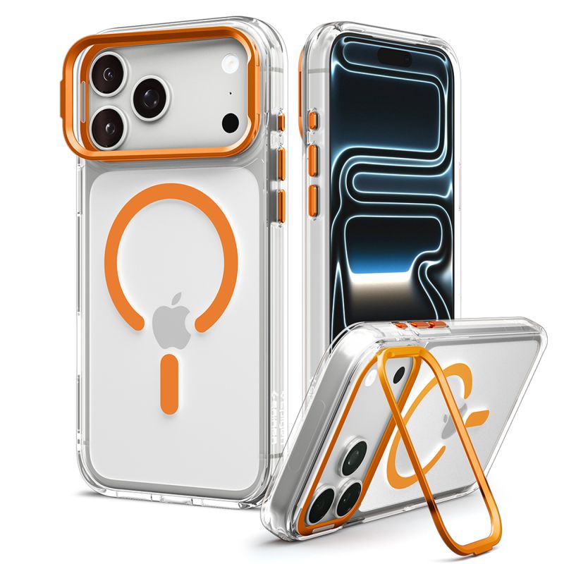 Husa pentru iPhone 18 Pro / iPhone 17 Pro - Spigen Ultra Hybrid Optik S MagSafe (ACS11923) - Clear / Orange