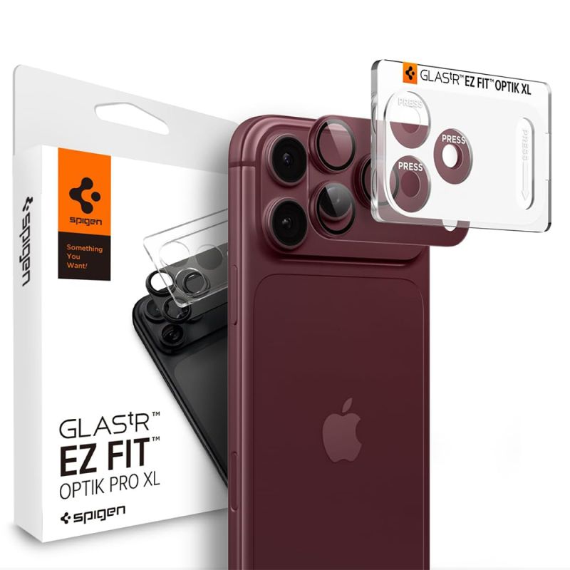 Folie Camera pentru iPhone 18 Pro Max - Spigen Optik.tR EZ Fit Pro XL Camera Glass (AGL12040) - Dark Cherry