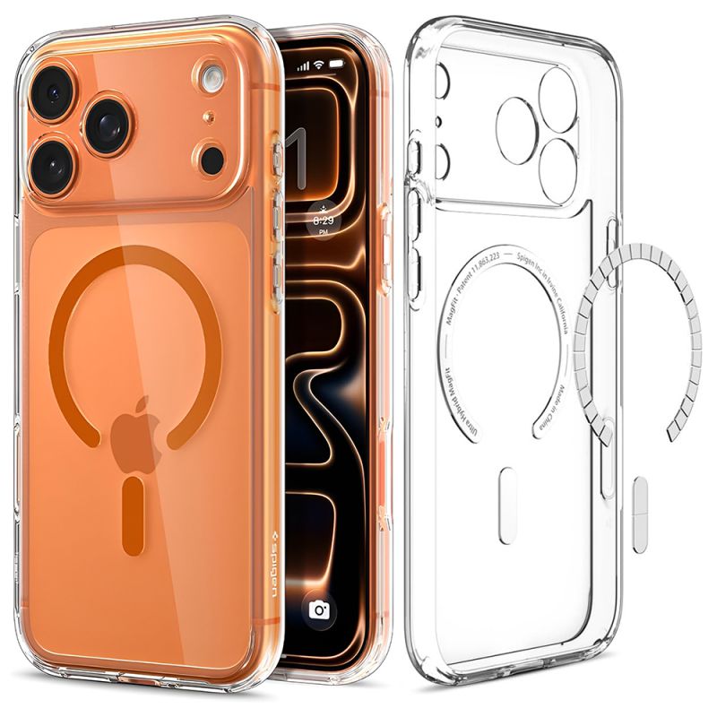 Husa pentru iPhone 18 Pro / iPhone 17 Pro - Spigen Ultra Hybrid MagSafe (ACS12159) - Clear / Orange