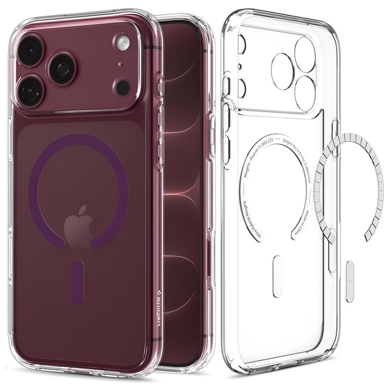 Husa pentru iPhone 18 Pro / iPhone 17 Pro - Spigen Ultra Hybrid MagSafe (ACS12335) - Clear / Dark Cherry