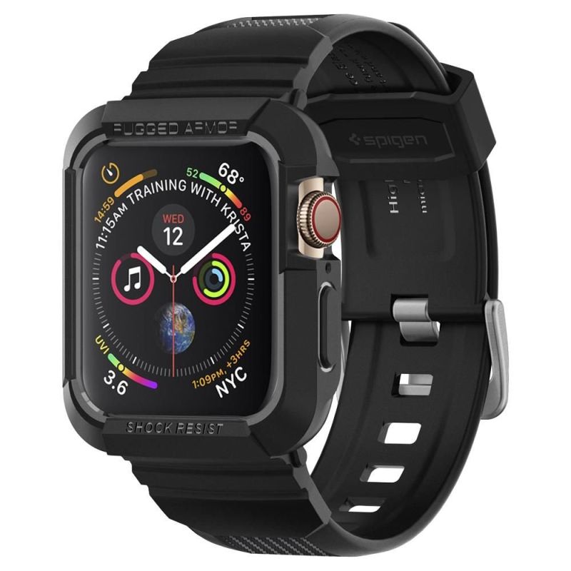 Husa pentru Apple Watch 4/5/6/7/8/9/SE/SE 2 (44/45mm) + Curea - Spigen Rugged Armor Pro (062CS25324) - Black