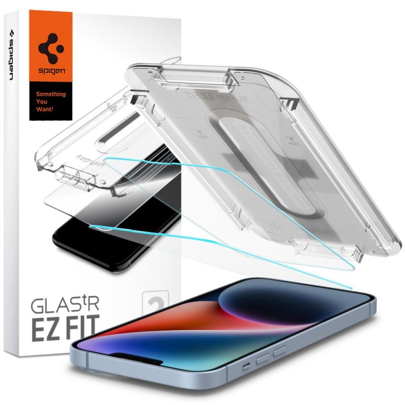 Folie pentru iPhone 13 / iPhone 13 Pro / iPhone 14 / iPhone 16e / iPhone 17e (set 2) - Spigen Glas.tR EZ FIT (AGL03385) - Clear
