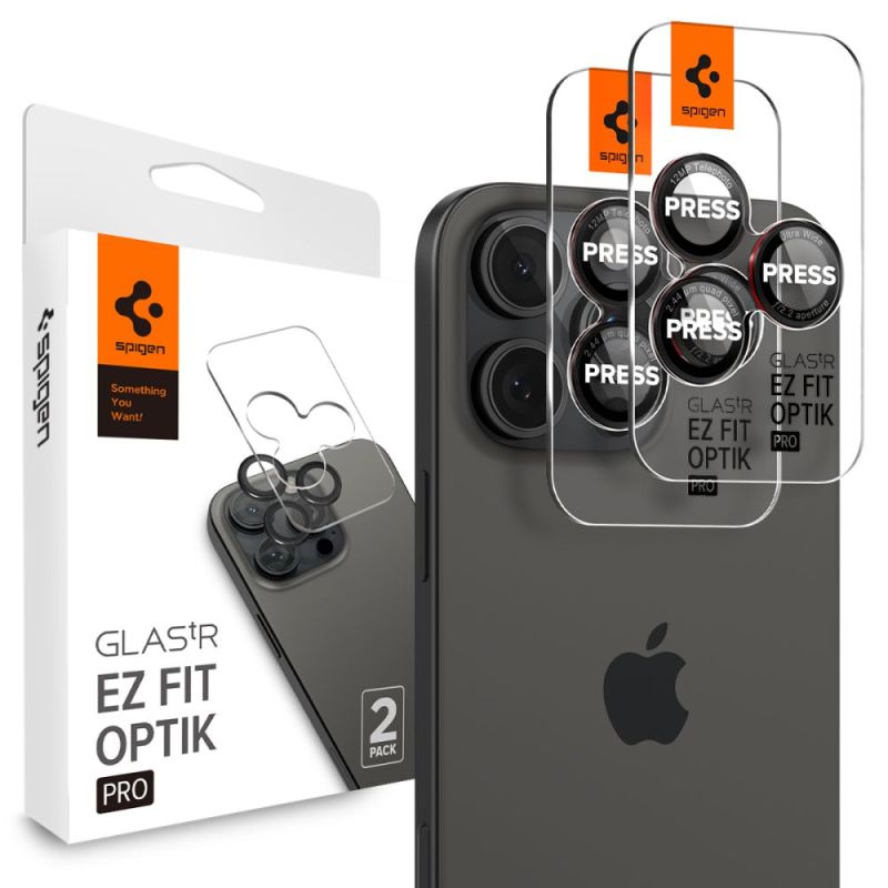 Folie Camera pentru iPhone 14 Pro / Pro Max / 15 Pro / Pro Max / 16 Pro / Pro Max / 17 Pro / Pro Max (set 2) - Spigen Glas.tR Optik EZ Fit Pro (AGL05217) - Black