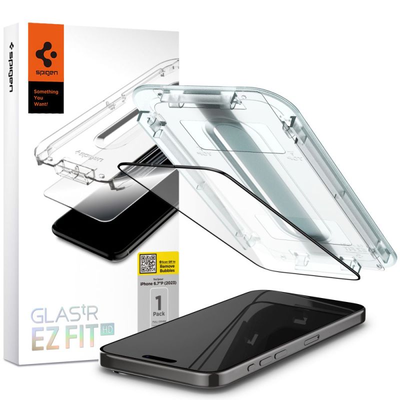 Folie pentru iPhone 15 Pro Max - Spigen Glas.tR EZ FIT (AGL06879) - Black