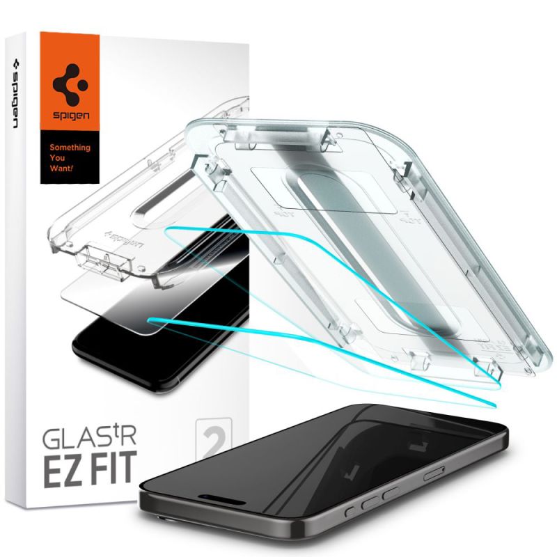 Folie pentru iPhone 15 Pro (set 2) - Spigen Glas.tR EZ FIT (AGL06892) - Clear