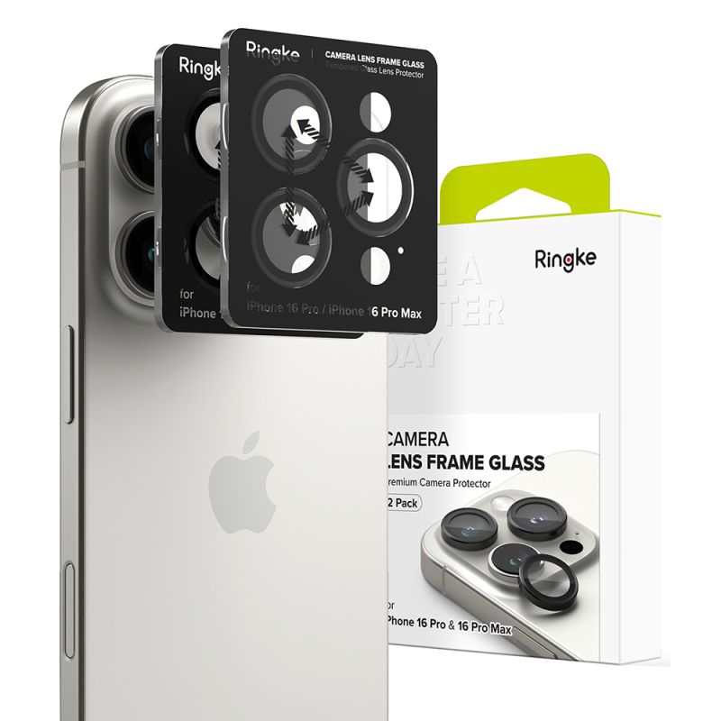 Folie Camera pentru iPhone 16 Pro / iPhone 16 Pro Max (set 2) - Ringke Camera Lens Frame Glass - Black
