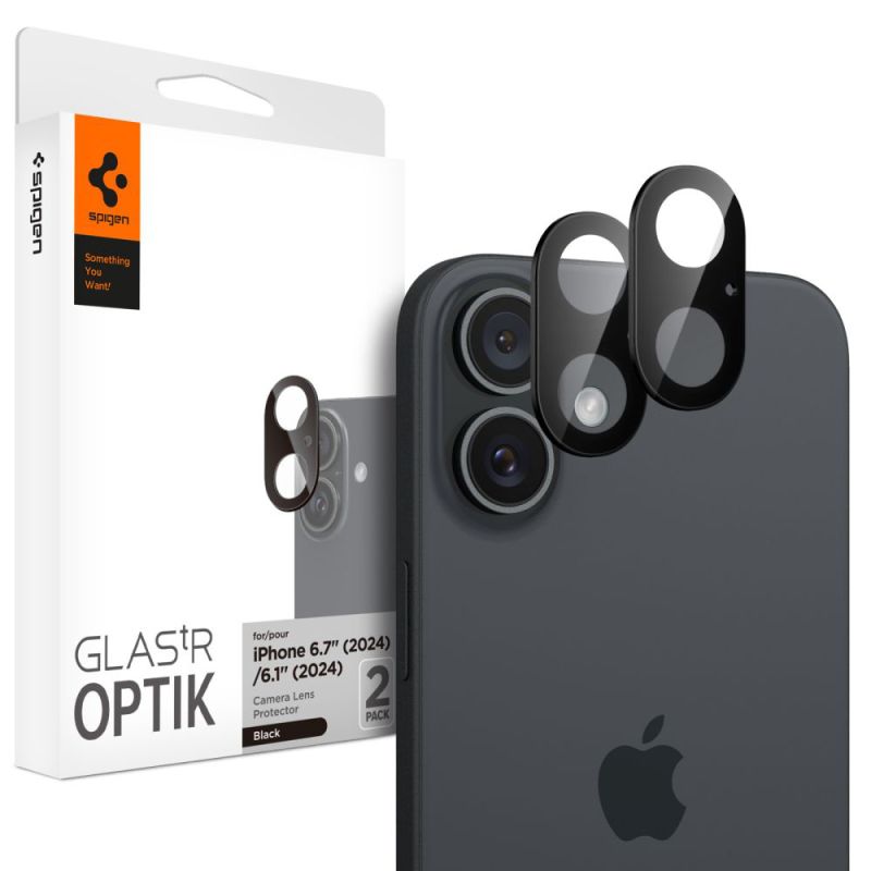 Folie Camera pentru iPhone 16 / iPhone 16 Plus (set 2) - Spigen Glas.tR Optik (AGL07922) - Black
