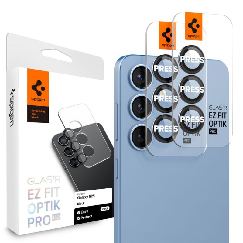 Folie Camera pentru Samsung Galaxy S25 (set 2) - Spigen Glas.tR Optik EZ Fit Pro (AGL09092) - Black
