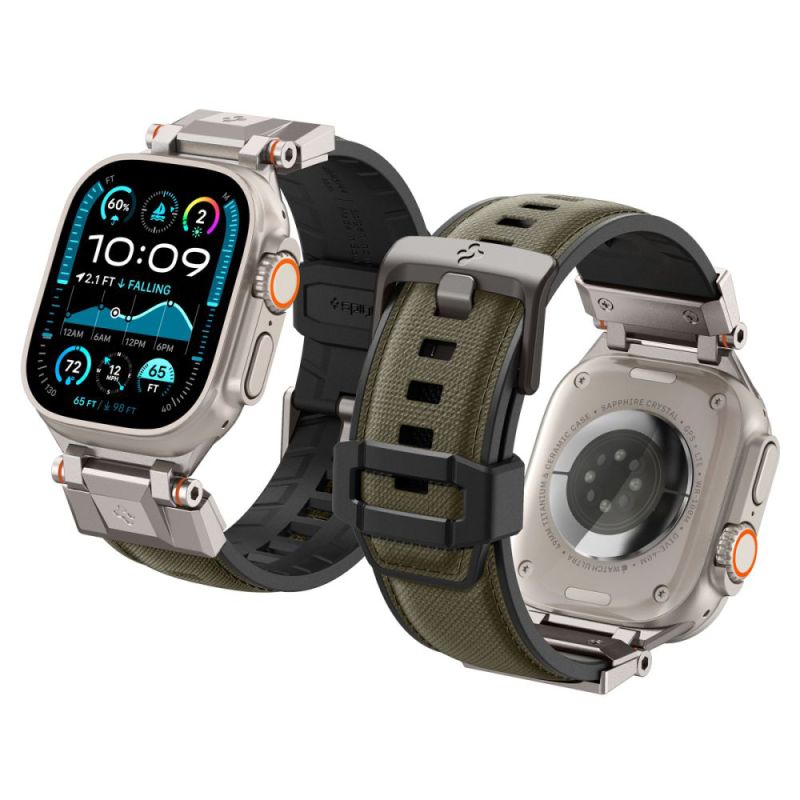 Curea pentru Apple Watch 1/2/3/4/5/6/7/8/9/10/11/SE/SE 2/SE 3/ Ultra/Ultra 2/Ultra 3/Ultra 4 (42/44/45/46/49mm) - Spigen DuraPro Armor (AMP09102) - Military Green