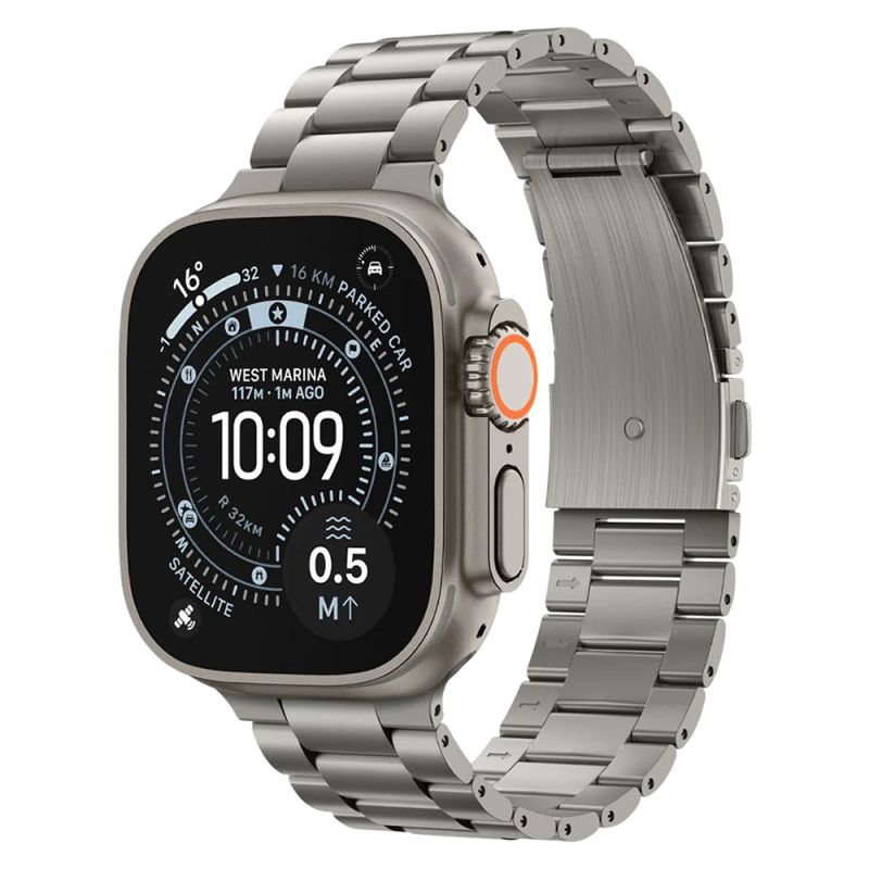 Curea pentru Apple Watch 12/11/10/9/8/7/SE (3/2/1 Gen)/6/5/4/(44mm/45mm)/ Ultra 4/3/2/1 (46mm/49mm) - Spigen Modern Fit (AMP09105) - Natural Titanium